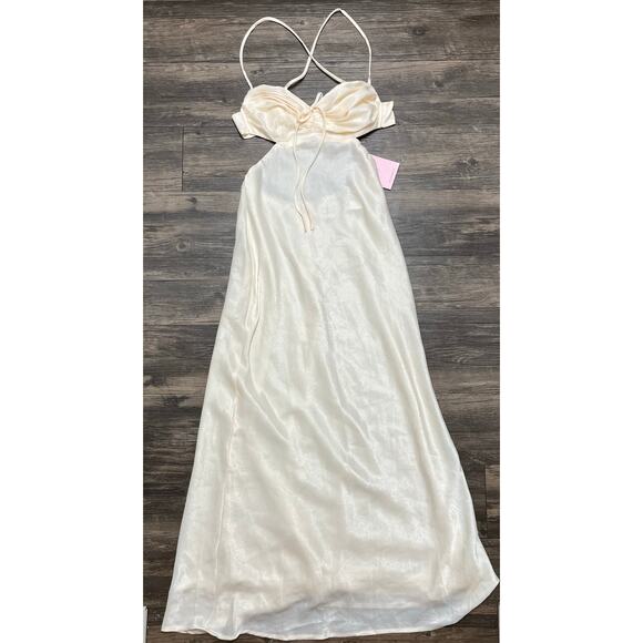 Hello Molly Champagne Satin Maxi Dress Magic In Her Vibe Open Back M Coquette - Picture 4 of 10